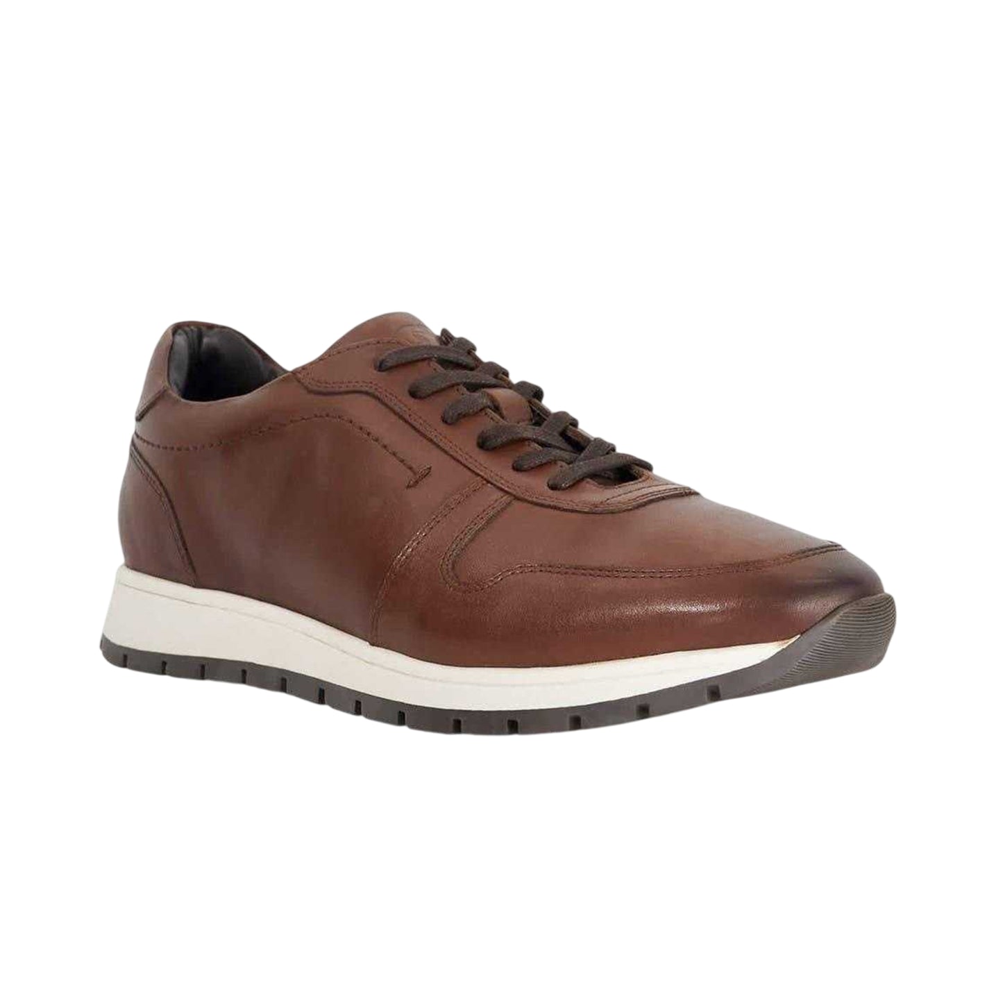 Brown - Front - Dune London Mens Tris Leather Trainers
