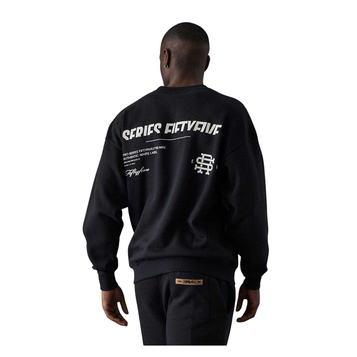 Black - Back - Fiftyfive Mens Back Print Crew Neck Sweatshirt