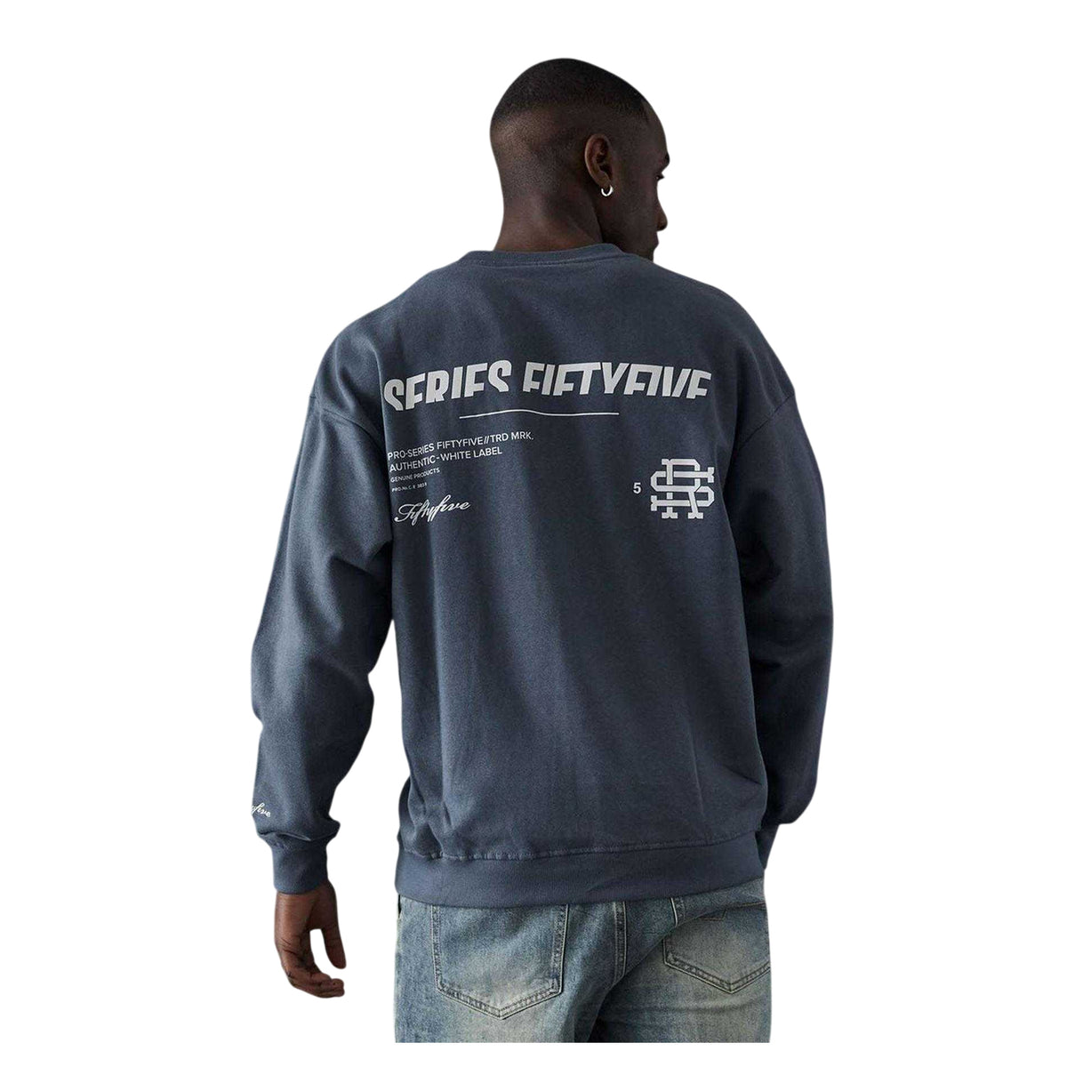 Blue - Back - Fiftyfive Mens Back Print Crew Neck Sweatshirt
