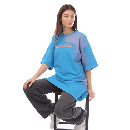 Blue-Pink - Side - Off White Womens-Ladies Painter Logo T-Shirt Dress