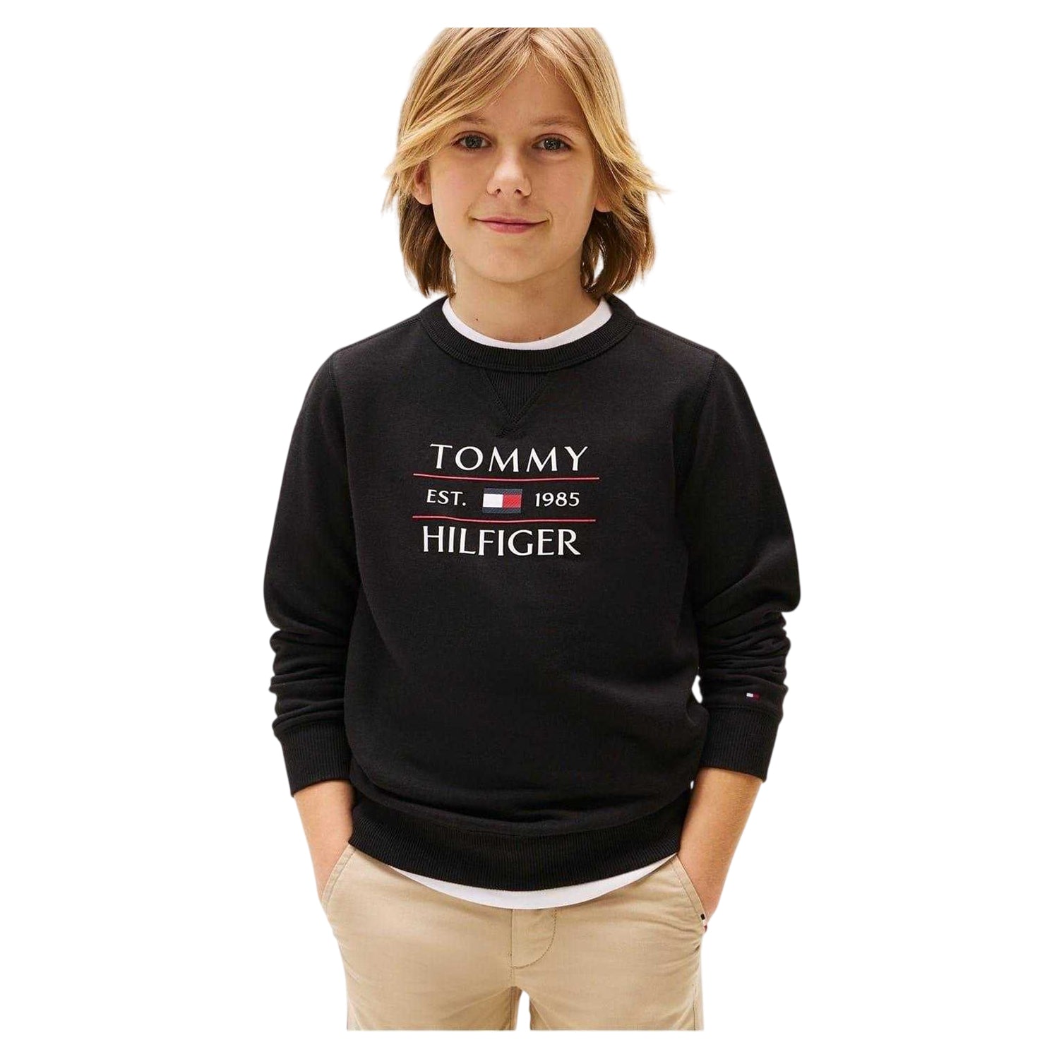 Black Print - Side - Tommy Hilfiger Childrens-Kids Flag Regular Sweatshirt