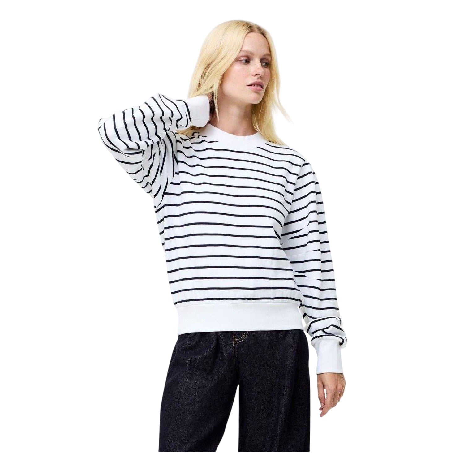 White - Side - French Connection Womens-Ladies Sunday Ribbed Puff Sleeve Sweatshirt
