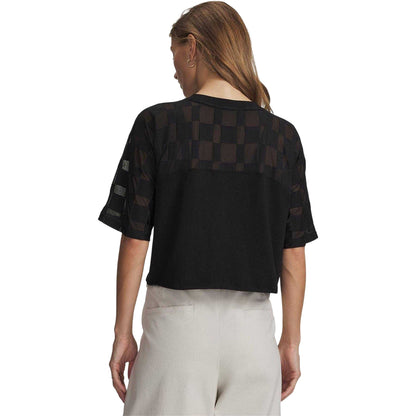 Black-White - Back - Under Armour Womens-Ladies Burnout 96 Checkered Regular Crop T-Shirt