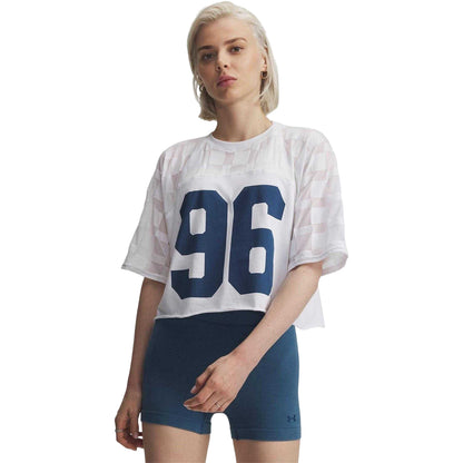 White - Front - Under Armour Womens-Ladies Burnout 96 Checkered Regular Crop T-Shirt