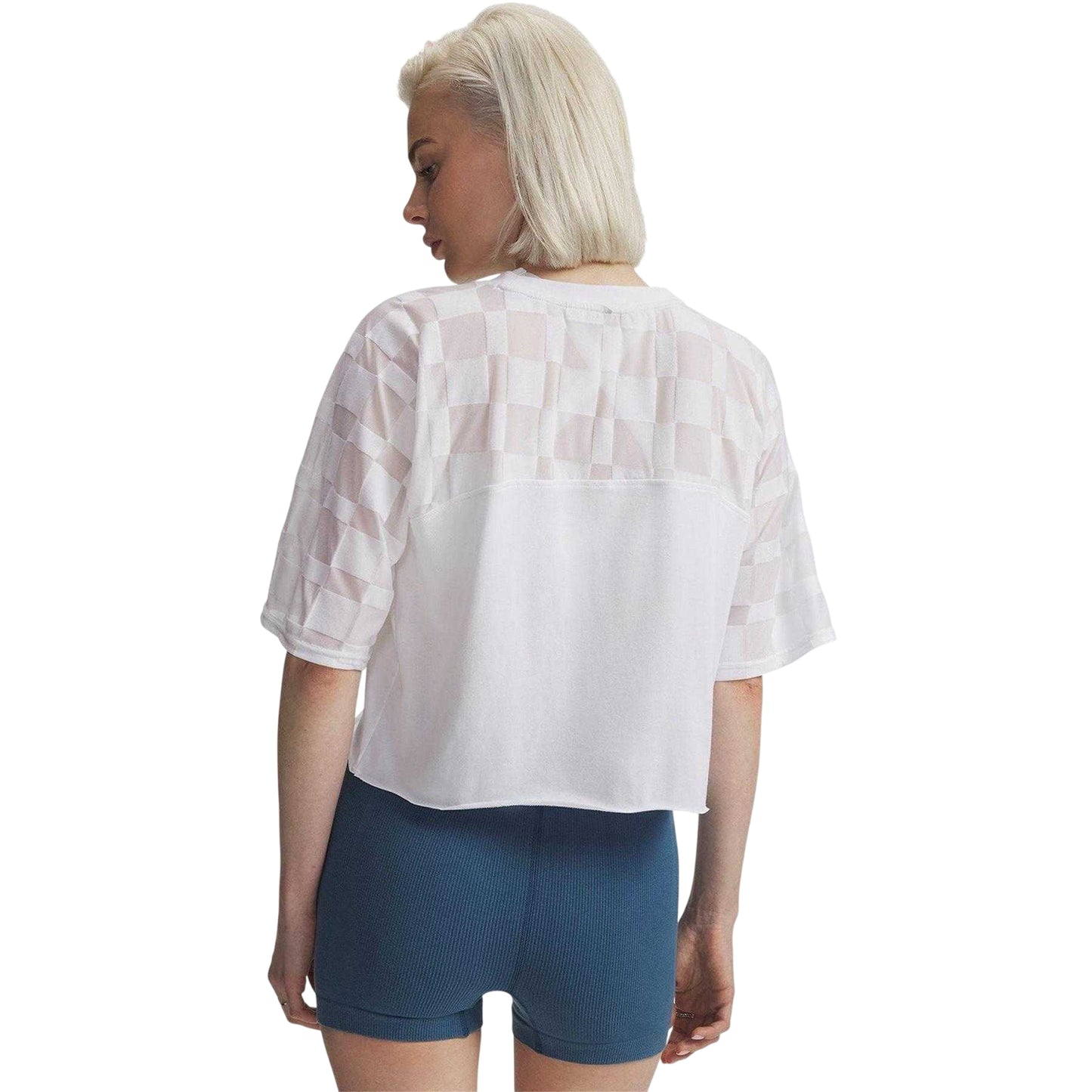 White - Back - Under Armour Womens-Ladies Burnout 96 Checkered Regular Crop T-Shirt