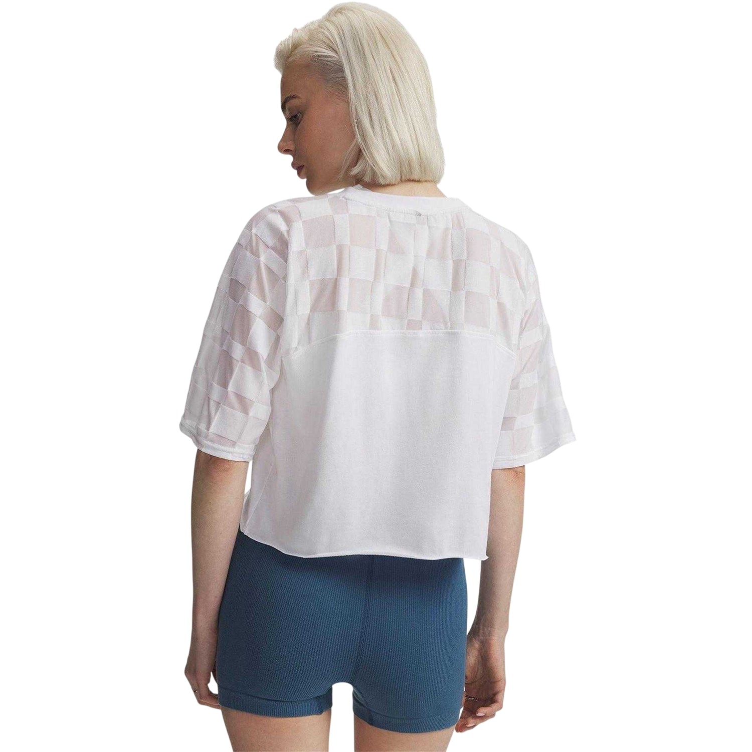 White - Back - Under Armour Womens-Ladies Burnout 96 Checkered Regular Crop T-Shirt