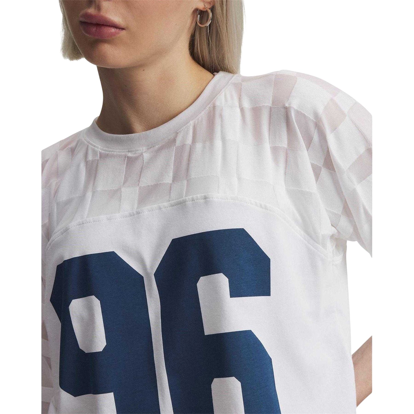 White - Side - Under Armour Womens-Ladies Burnout 96 Checkered Regular Crop T-Shirt