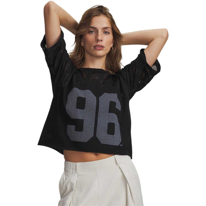 Black-White - Front - Under Armour Womens-Ladies Burnout 96 Checkered Regular Crop T-Shirt