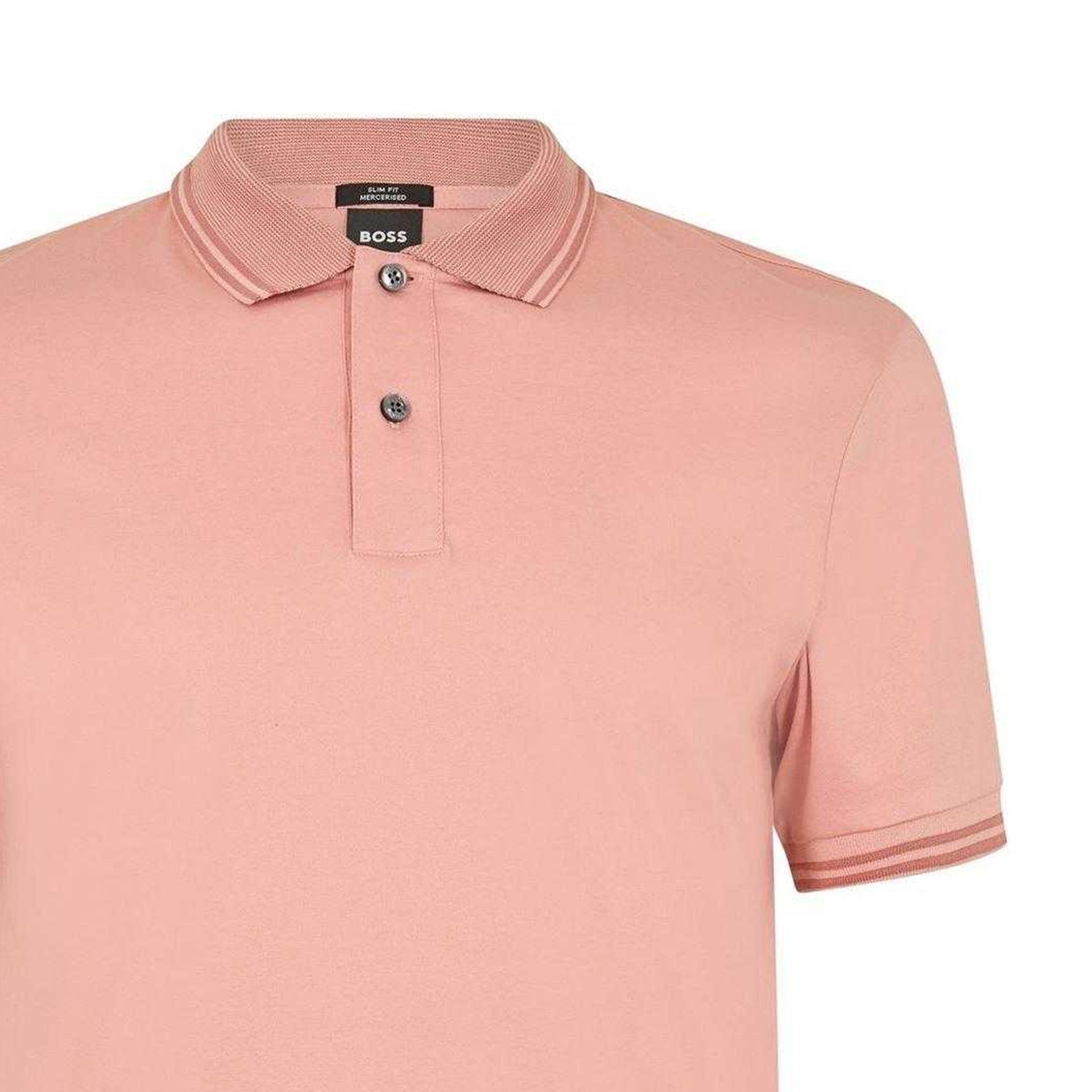 Light Pink - Back - Boss Mens Logo Cotton Short-Sleeved Polo Shirt