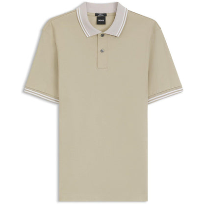 Beige - Front - Boss Mens Logo Cotton Short-Sleeved Polo Shirt