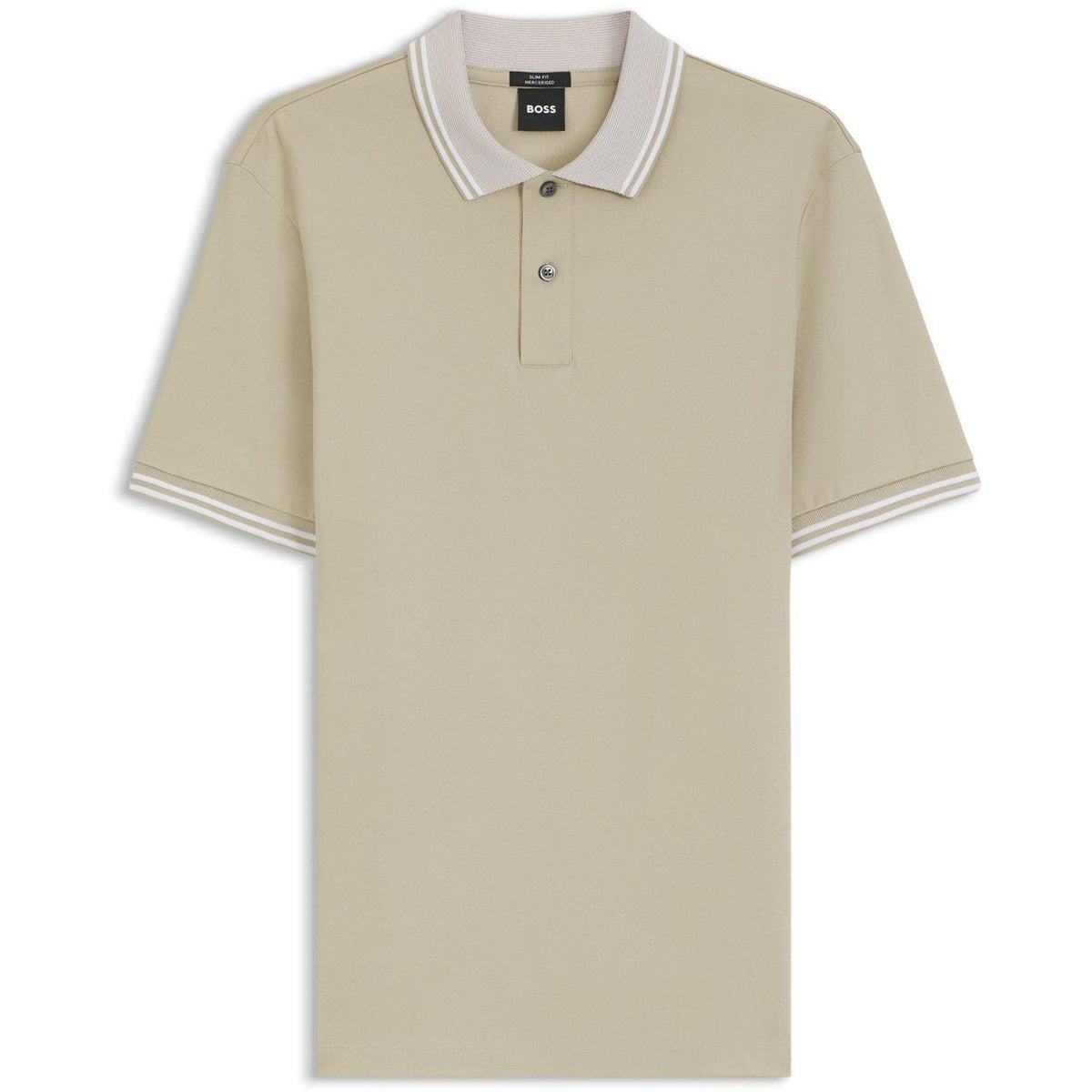 Beige - Front - Boss Mens Logo Cotton Short-Sleeved Polo Shirt