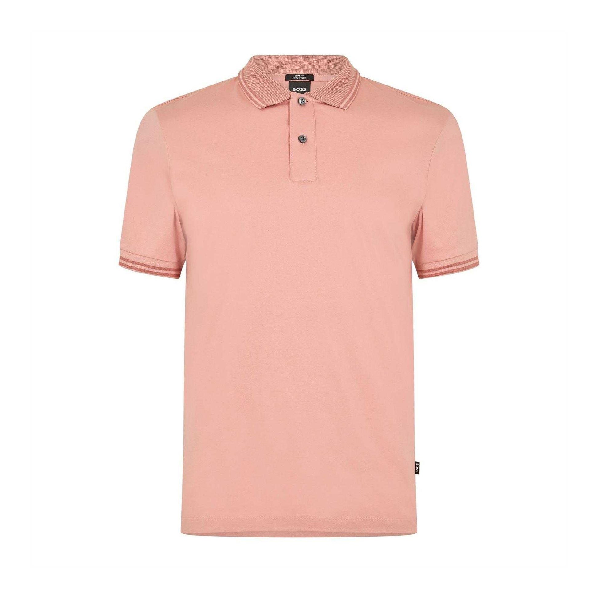 Light Pink - Front - Boss Mens Logo Cotton Short-Sleeved Polo Shirt