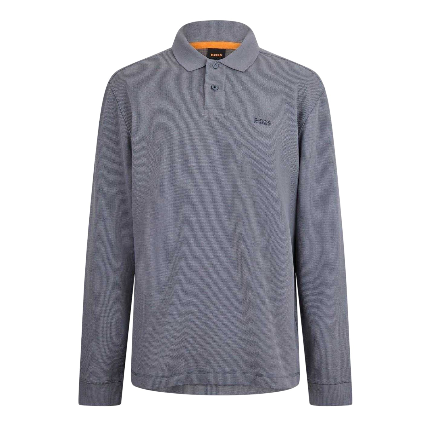 Grey - Front - Boss Mens Collared Long-Sleeved Polo Shirt