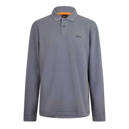 Grey - Front - Boss Mens Collared Long-Sleeved Polo Shirt