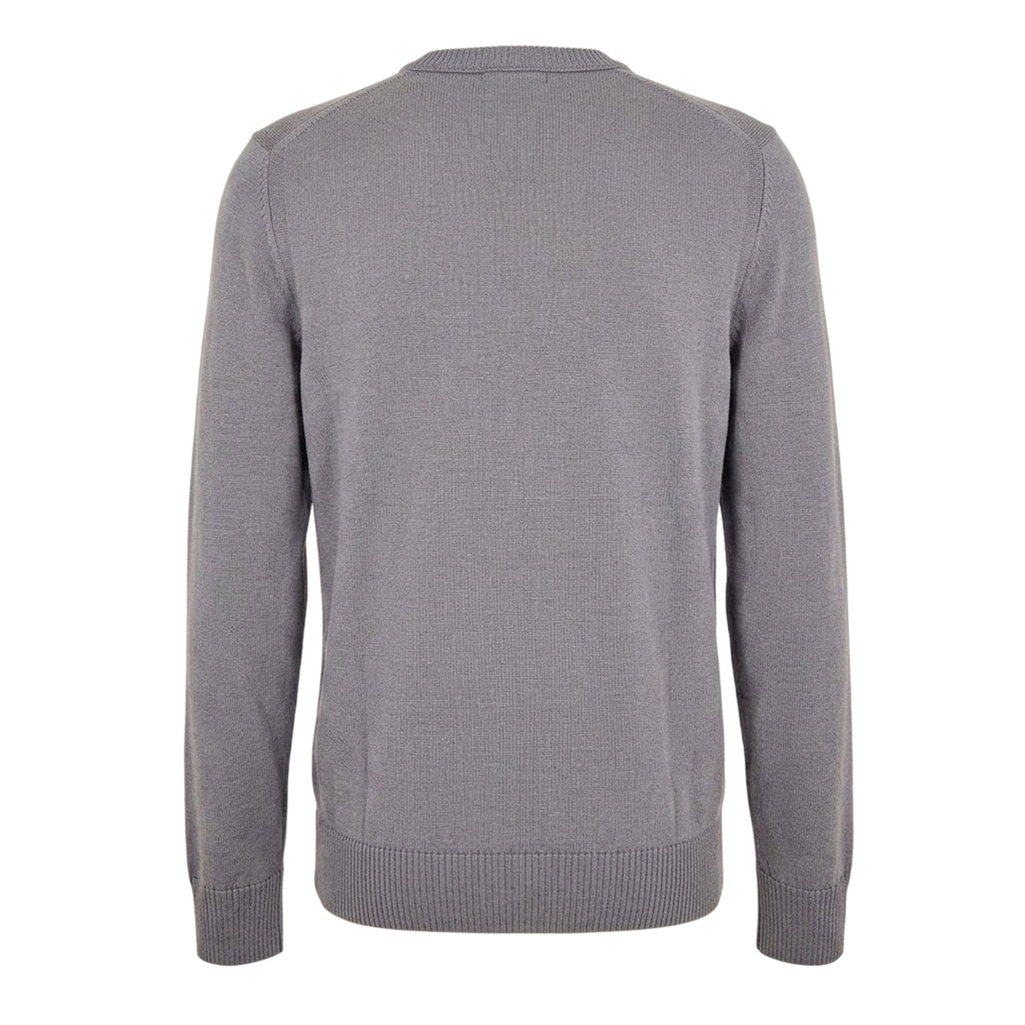 Grey - Back - Boss Mens Embroidered Ribbed Crew Neck Sweater Top