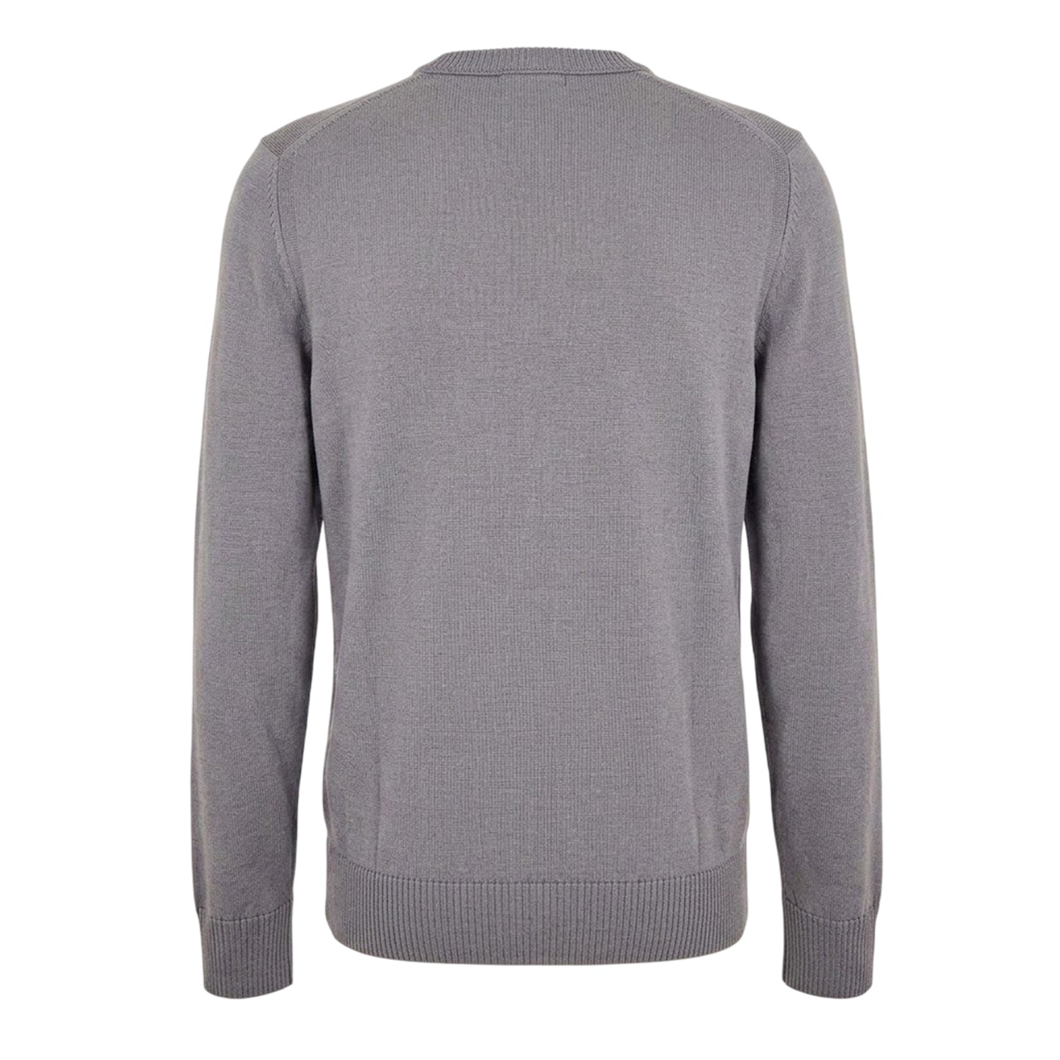 Grey - Back - Boss Mens Embroidered Ribbed Crew Neck Sweater Top