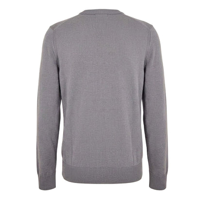 Grey - Back - Boss Mens Embroidered Ribbed Crew Neck Sweater Top