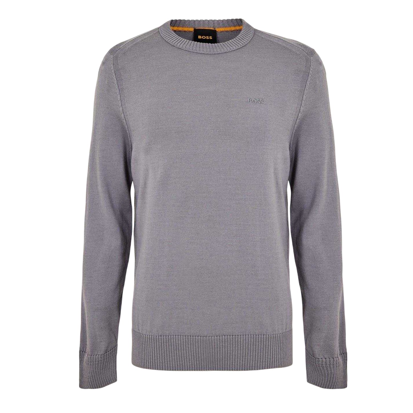 Grey - Front - Boss Mens Embroidered Ribbed Crew Neck Sweater Top