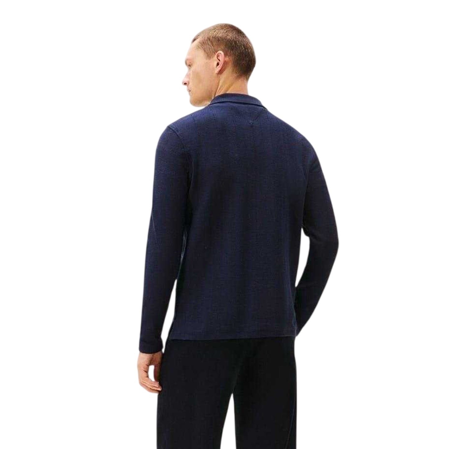 Sky Blue - Back - Tommy Hilfiger Mens Herringbone Herringbone Long-Sleeved Polo Shirt