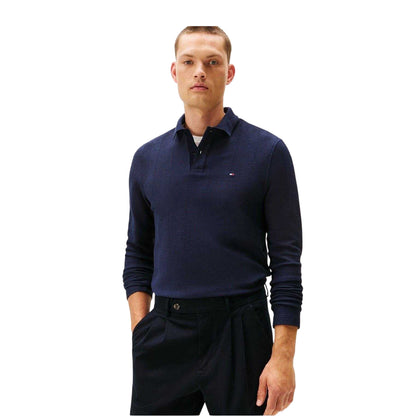 Sky Blue - Side - Tommy Hilfiger Mens Herringbone Herringbone Long-Sleeved Polo Shirt
