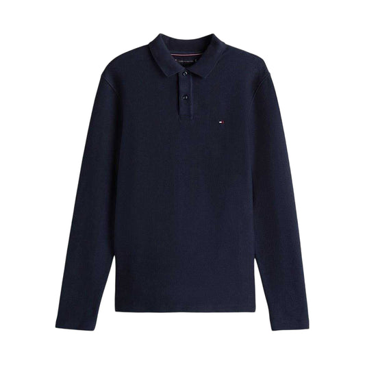 Sky Blue - Front - Tommy Hilfiger Mens Herringbone Herringbone Long-Sleeved Polo Shirt