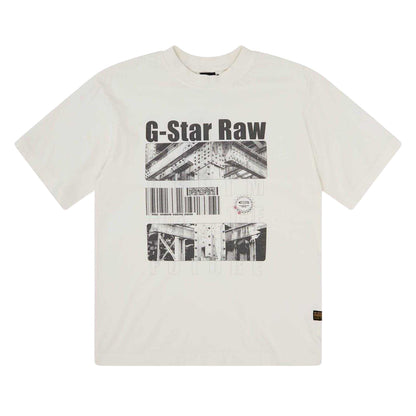 White - Front - G-Star Childrens-Kids Lettering Crew Neck Oversized T-Shirt