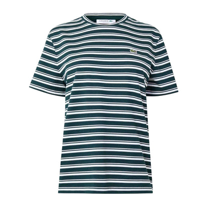 Green - Front - Lacoste Womens-Ladies Striped Boxy T-Shirt
