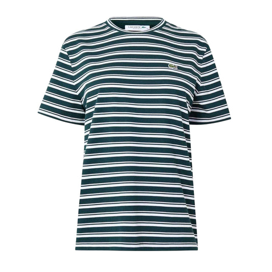 Green - Front - Lacoste Womens-Ladies Striped Boxy T-Shirt