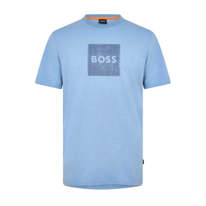 Blue - Front - Boss Mens Stitched Cotton Logo T-Shirt