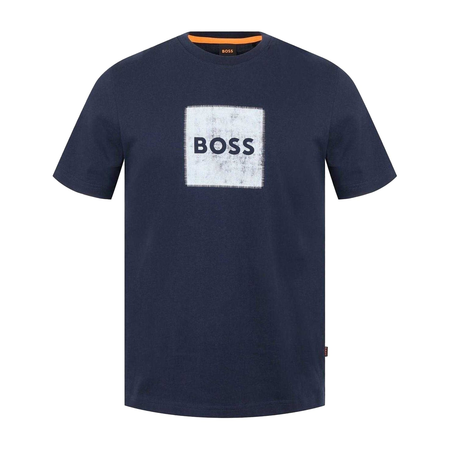 Navy - Front - Boss Mens Stitched Cotton Logo T-Shirt