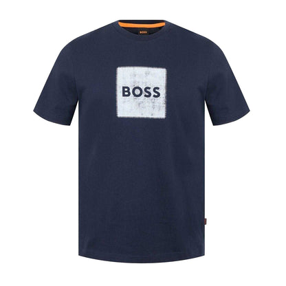 Navy - Front - Boss Mens Stitched Cotton Logo T-Shirt