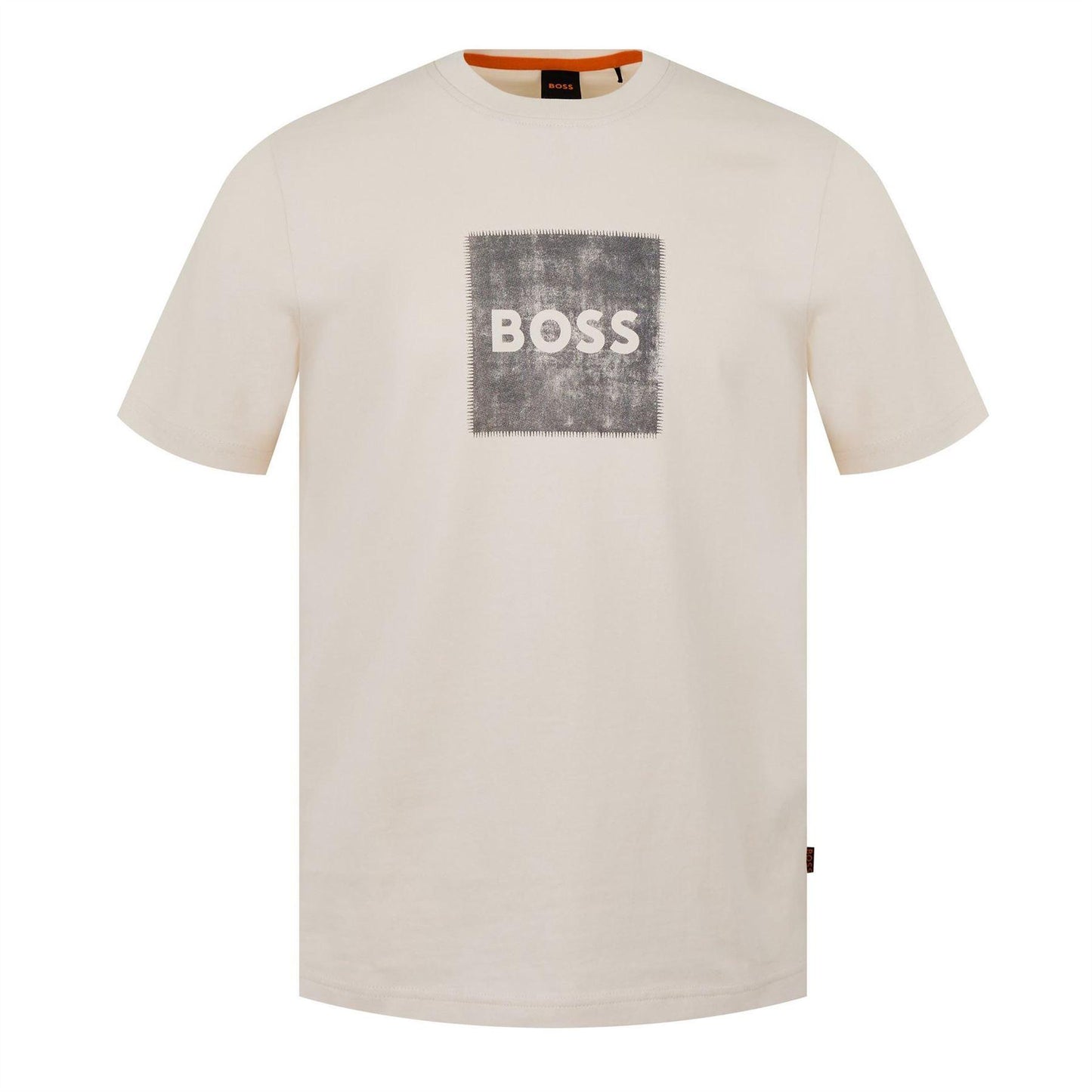 White - Front - Boss Mens Stitched Cotton Logo T-Shirt