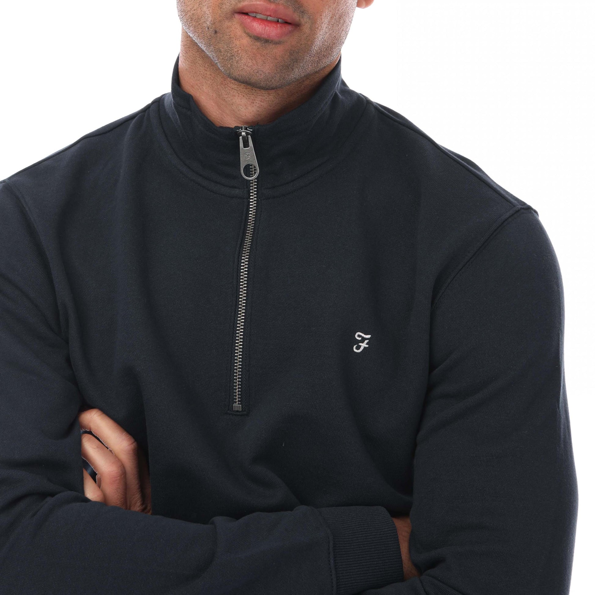 Navy - Side - Farah Mens Aintree Quarter Zip Jumper