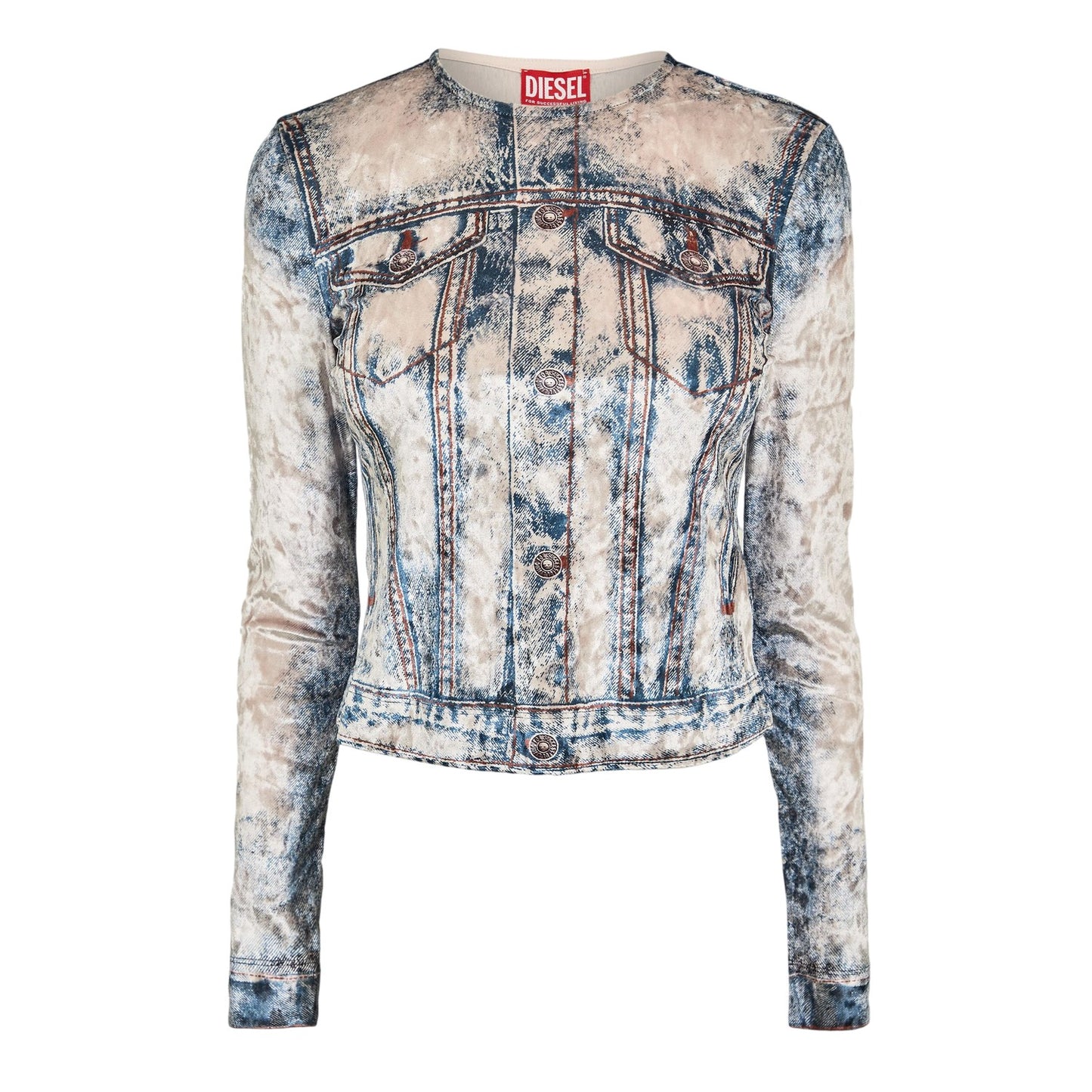 Blue Denim Faded - Front - Diesel Womens-Ladies Clauvet Denim Look Slim T-Shirt