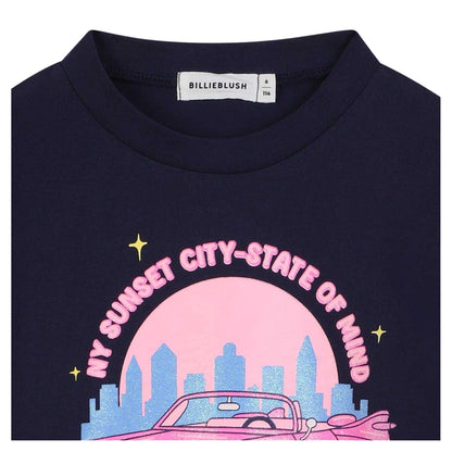 Navy - Side - Billieblush Childrens-Kids Graphic Long-Sleeved T-Shirt