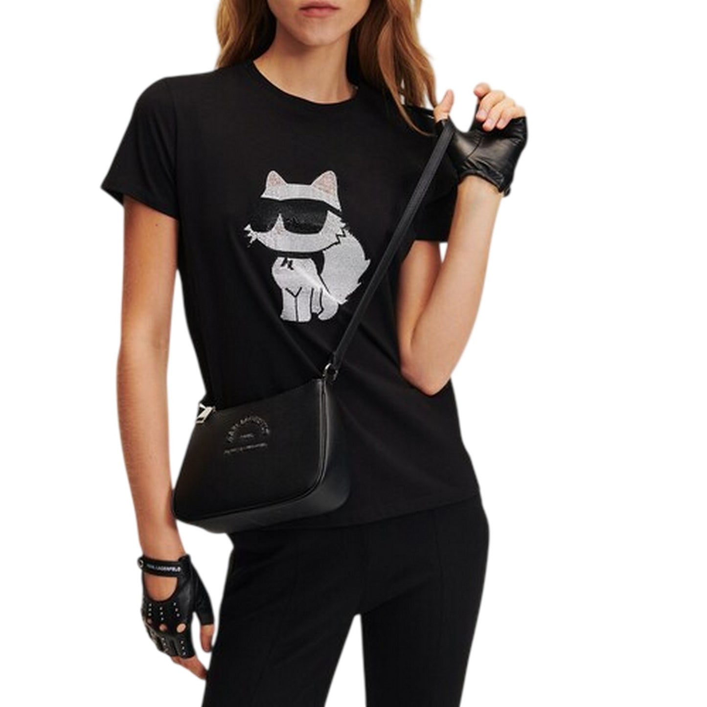 Black - Side - Karl Lagerfeld Womens-Ladies Choupette Cat Sequin T-Shirt