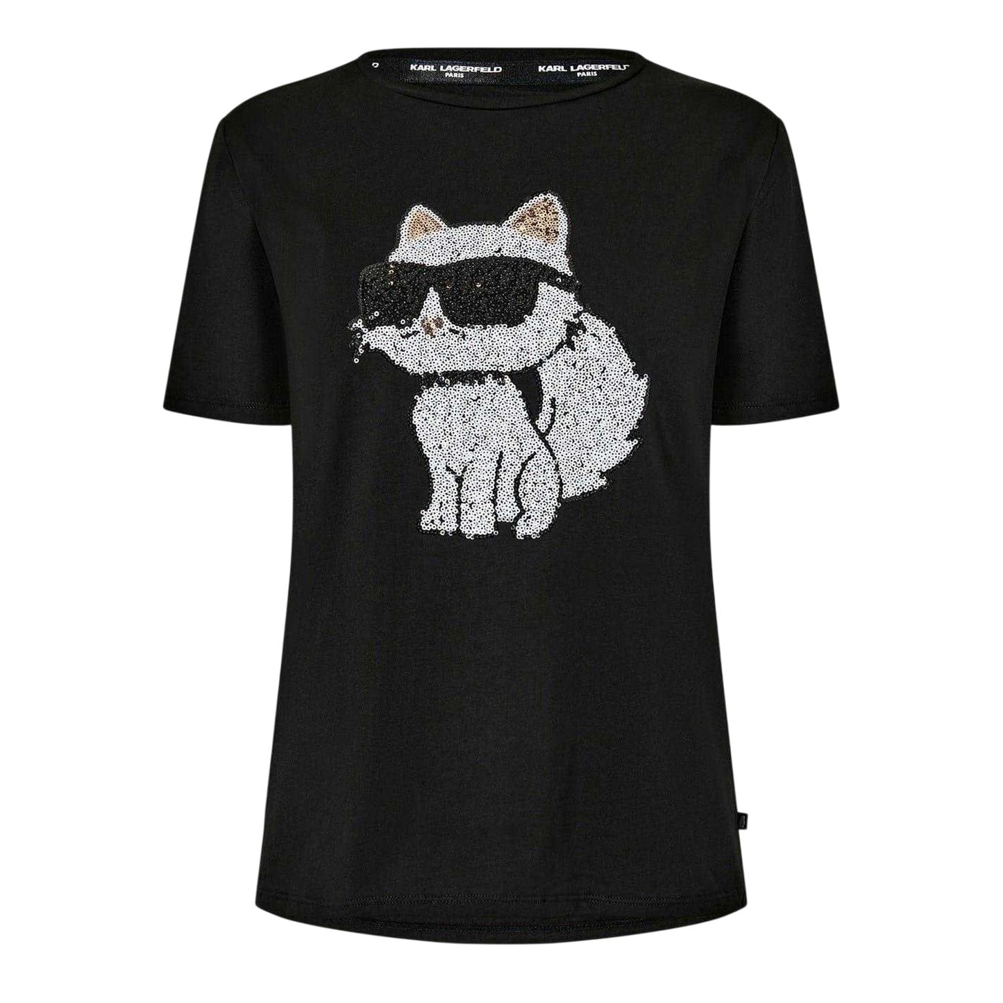 Black - Front - Karl Lagerfeld Womens-Ladies Choupette Cat Sequin T-Shirt
