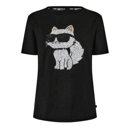 Black - Front - Karl Lagerfeld Womens-Ladies Choupette Cat Sequin T-Shirt