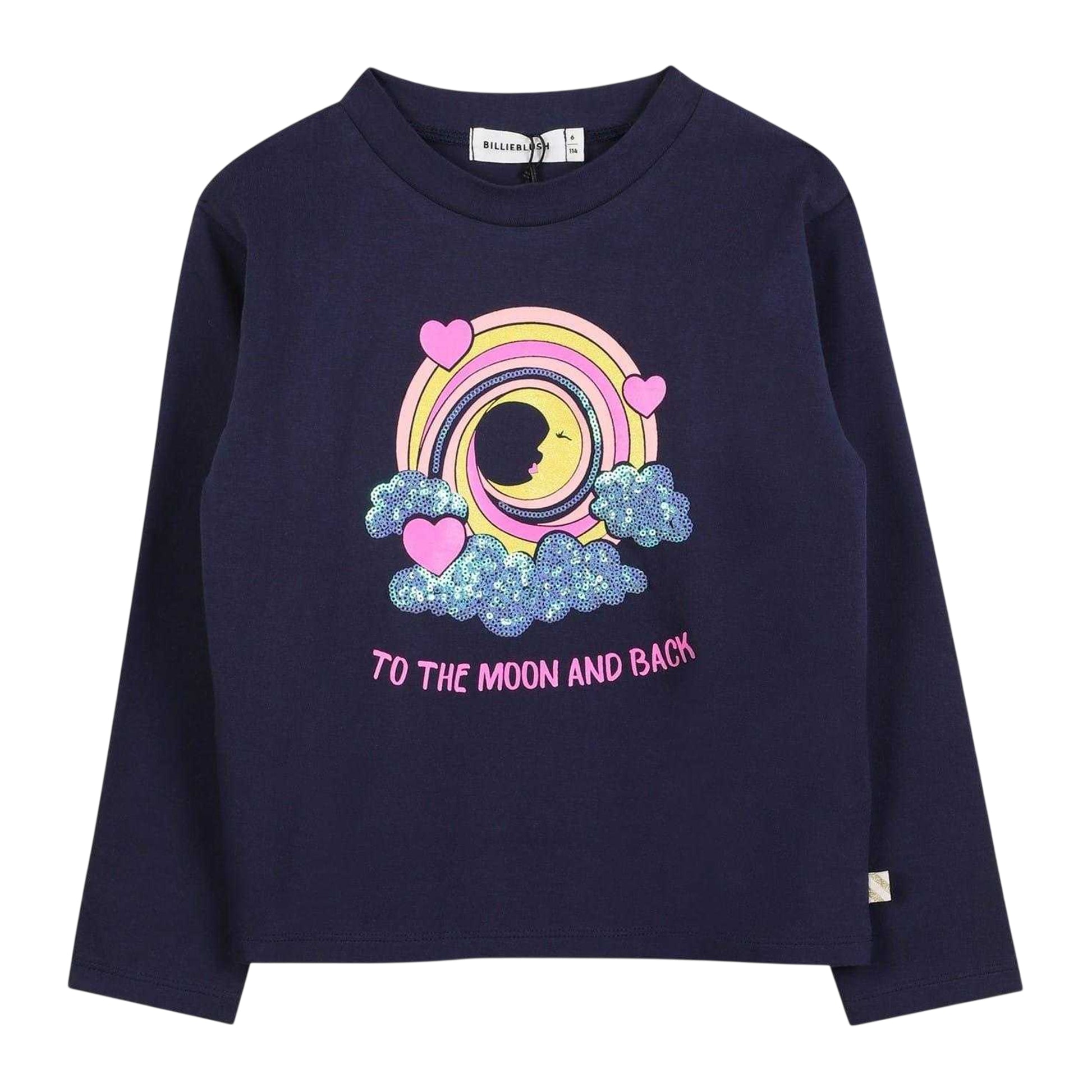 Navy - Front - Billieblush Childrens-Kids To The Moon And Back T-Shirt