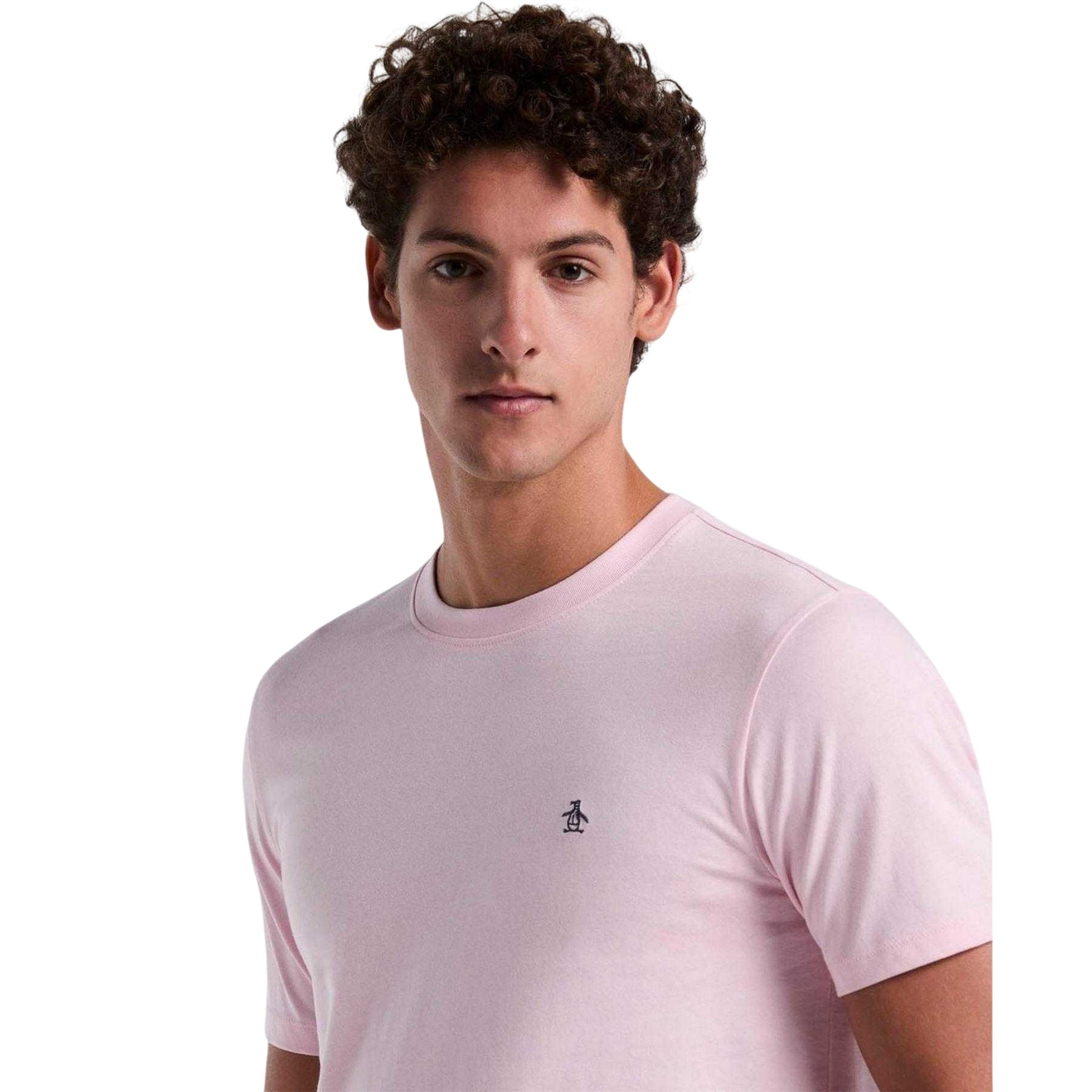 Pink - Side - Original Penguin Mens Pete Embroidered Logo T-Shirt