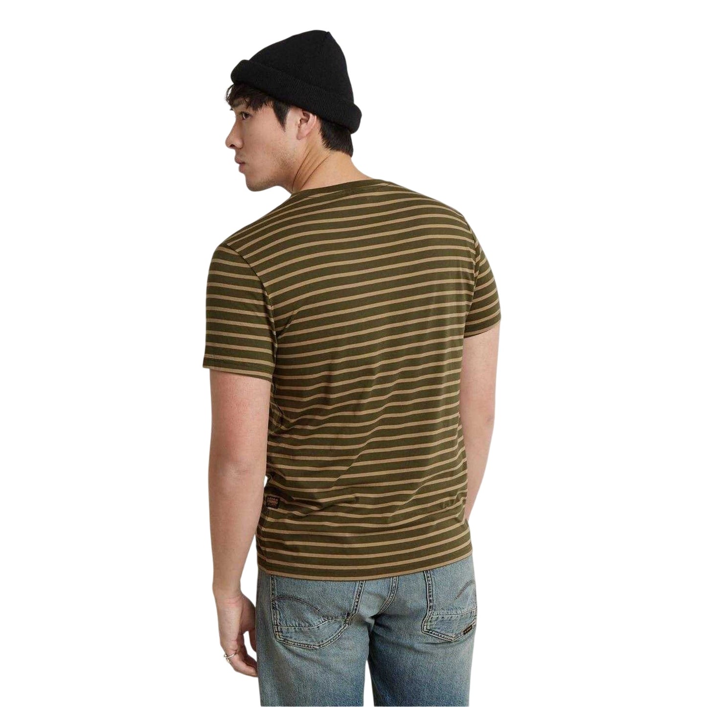 Olive Stripe - Back - G-Star Mens Striped Crew Neck Short-Sleeved T-Shirt