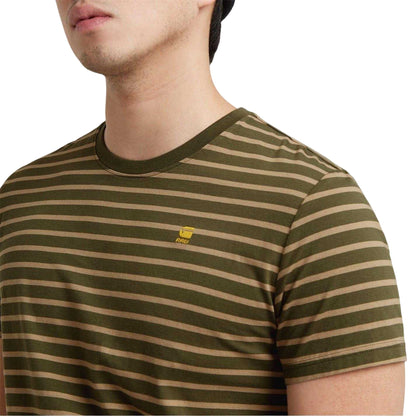 Olive Stripe - Side - G-Star Mens Striped Crew Neck Short-Sleeved T-Shirt