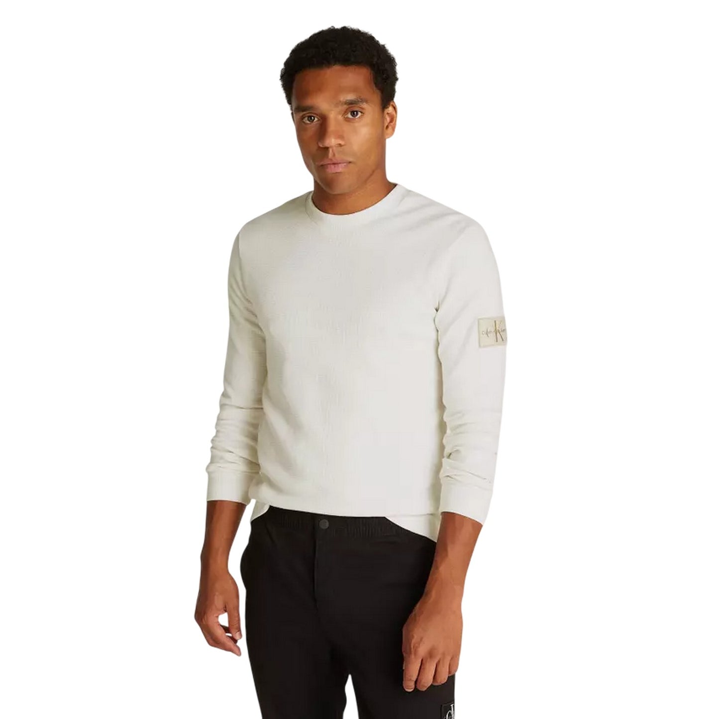 Ivory - Front - Calvin Klein Mens Waffle Long-Sleeved Top