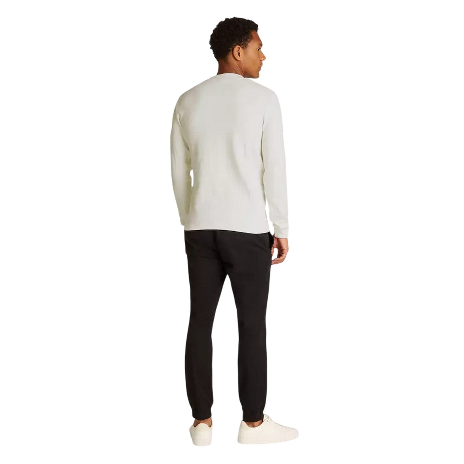 Ivory - Pack Shot - Calvin Klein Mens Waffle Long-Sleeved Top
