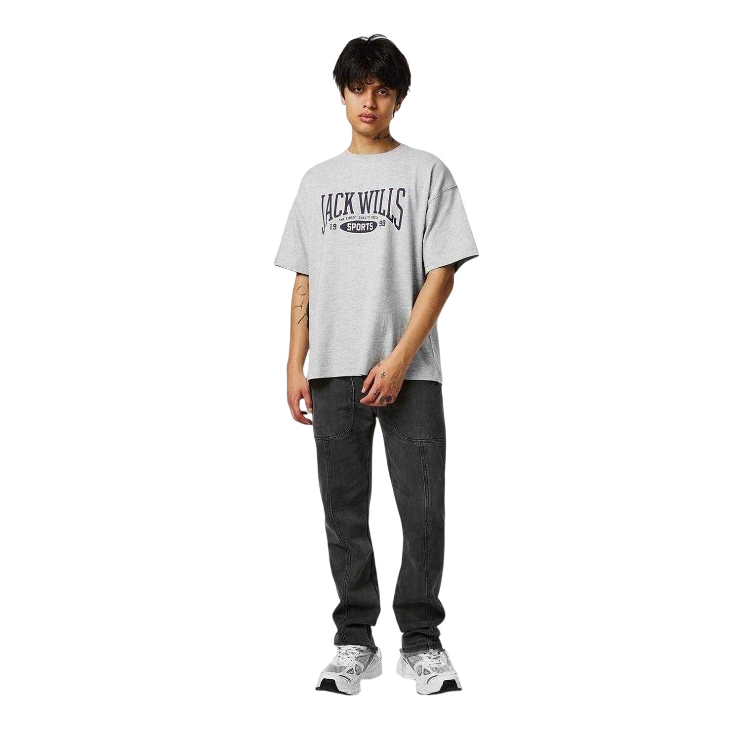 Grey Marl - Pack Shot - Jack Wills Mens Team Jersey Crew Neck T-Shirt