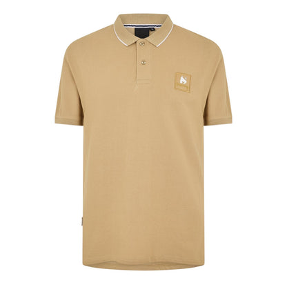 Sand - Front - Money Mens Logo Collared Polo Shirt