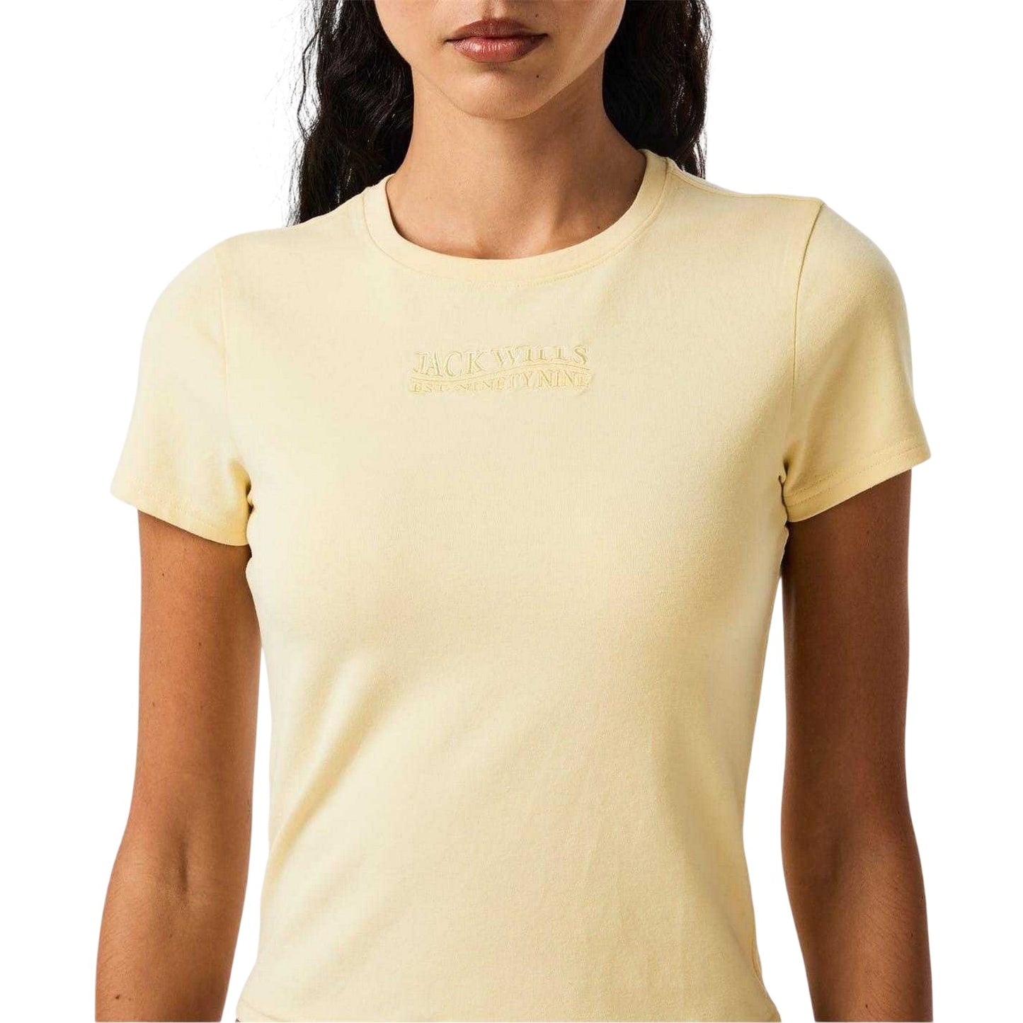 Butter Yellow - Side - Jack Wills Womens-Ladies Embroidered Cropped T-Shirt