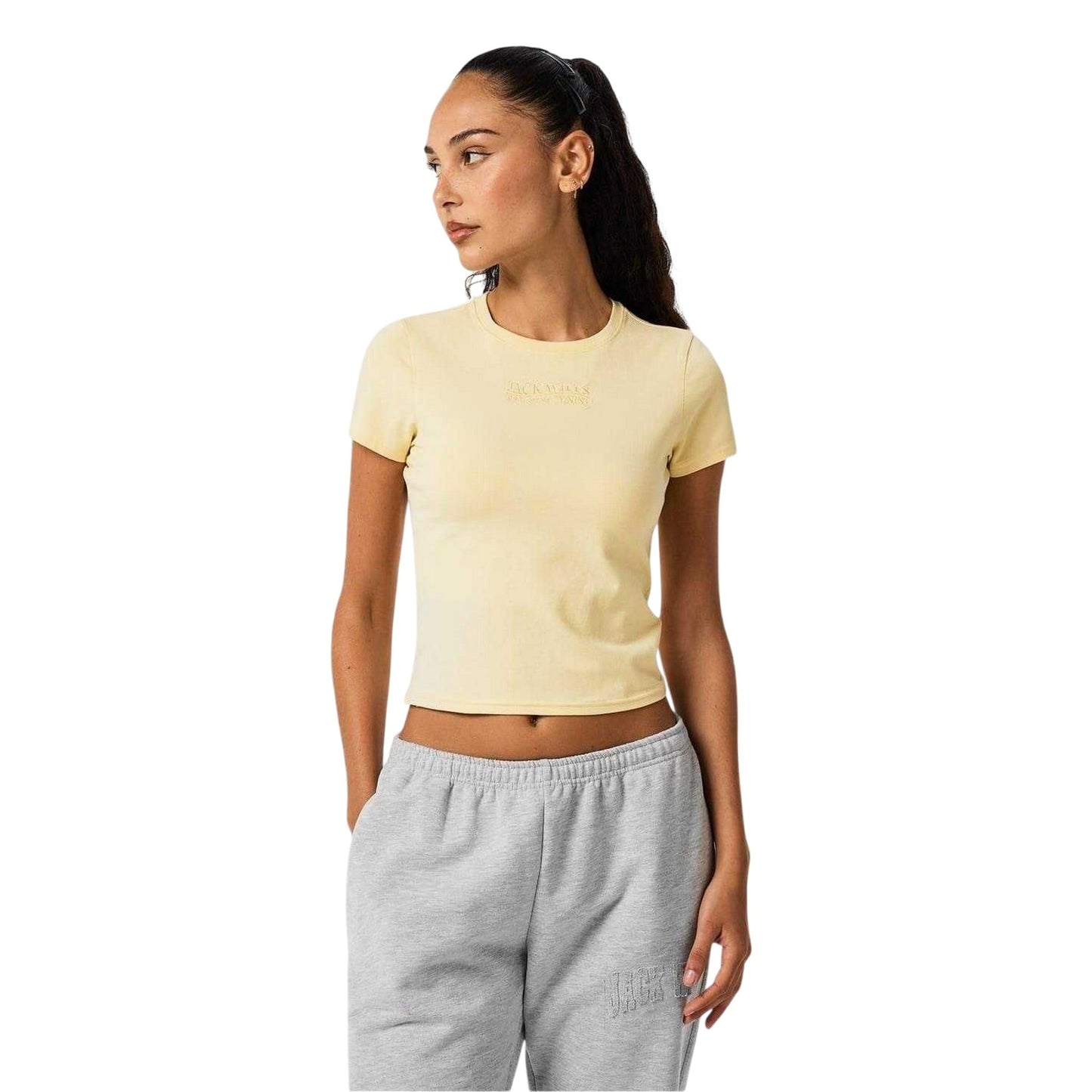 Butter Yellow - Lifestyle - Jack Wills Womens-Ladies Embroidered Cropped T-Shirt