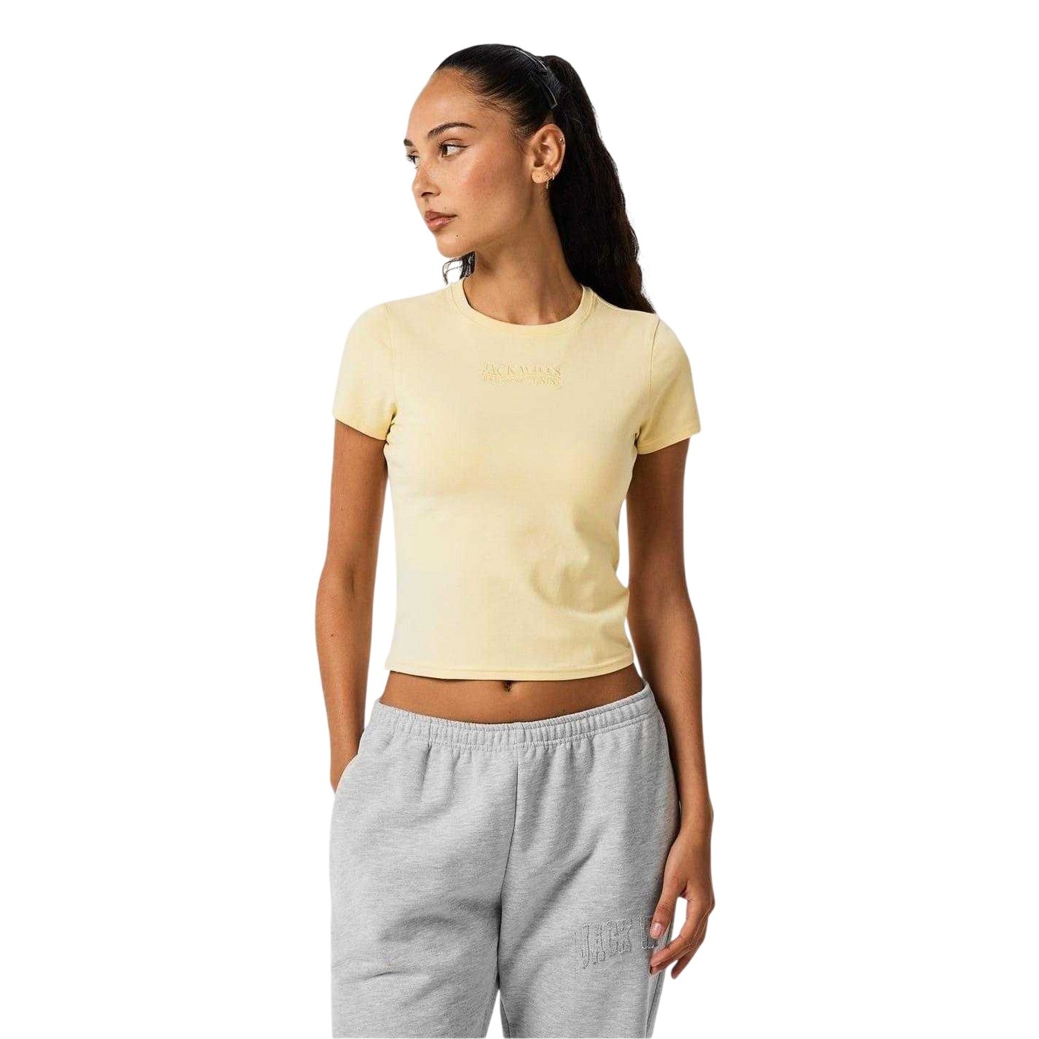Butter Yellow - Lifestyle - Jack Wills Womens-Ladies Embroidered Cropped T-Shirt