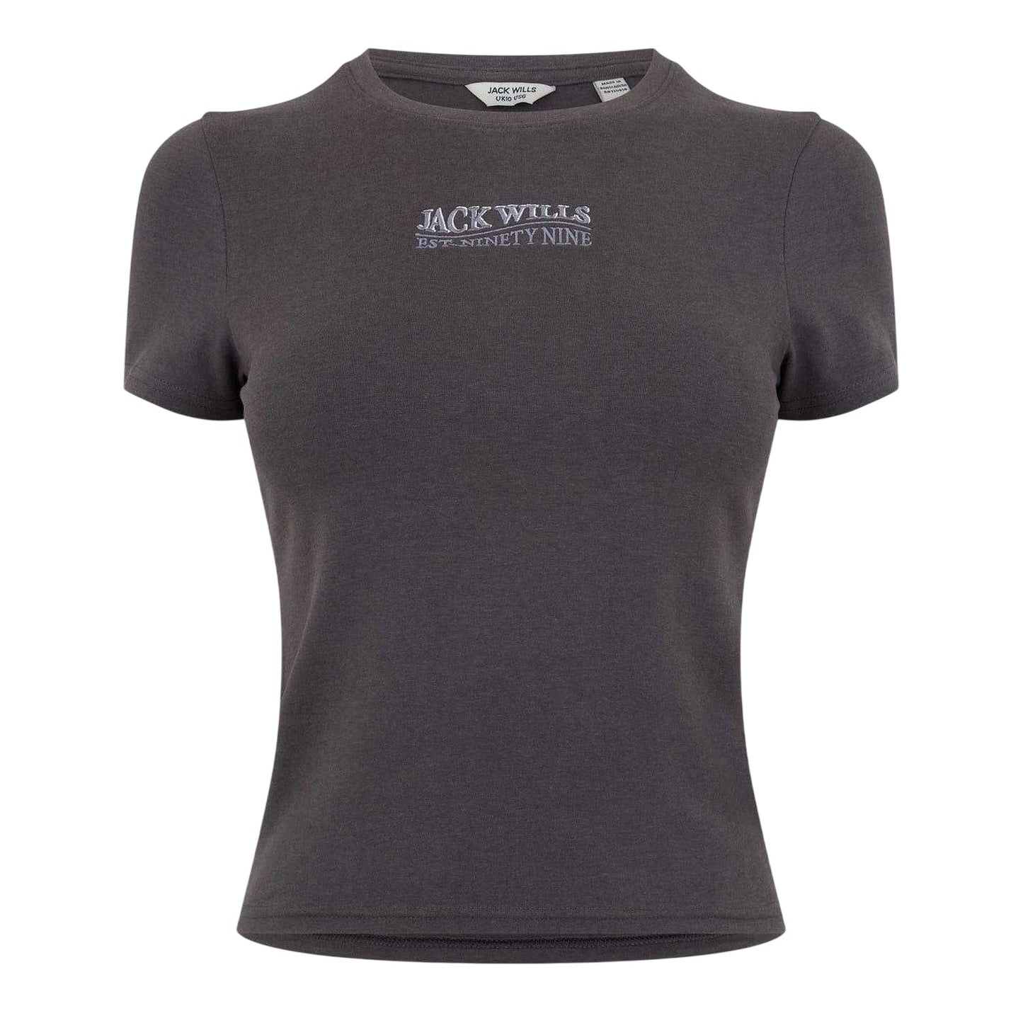 Grey - Front - Jack Wills Womens-Ladies Embroidered Cropped T-Shirt